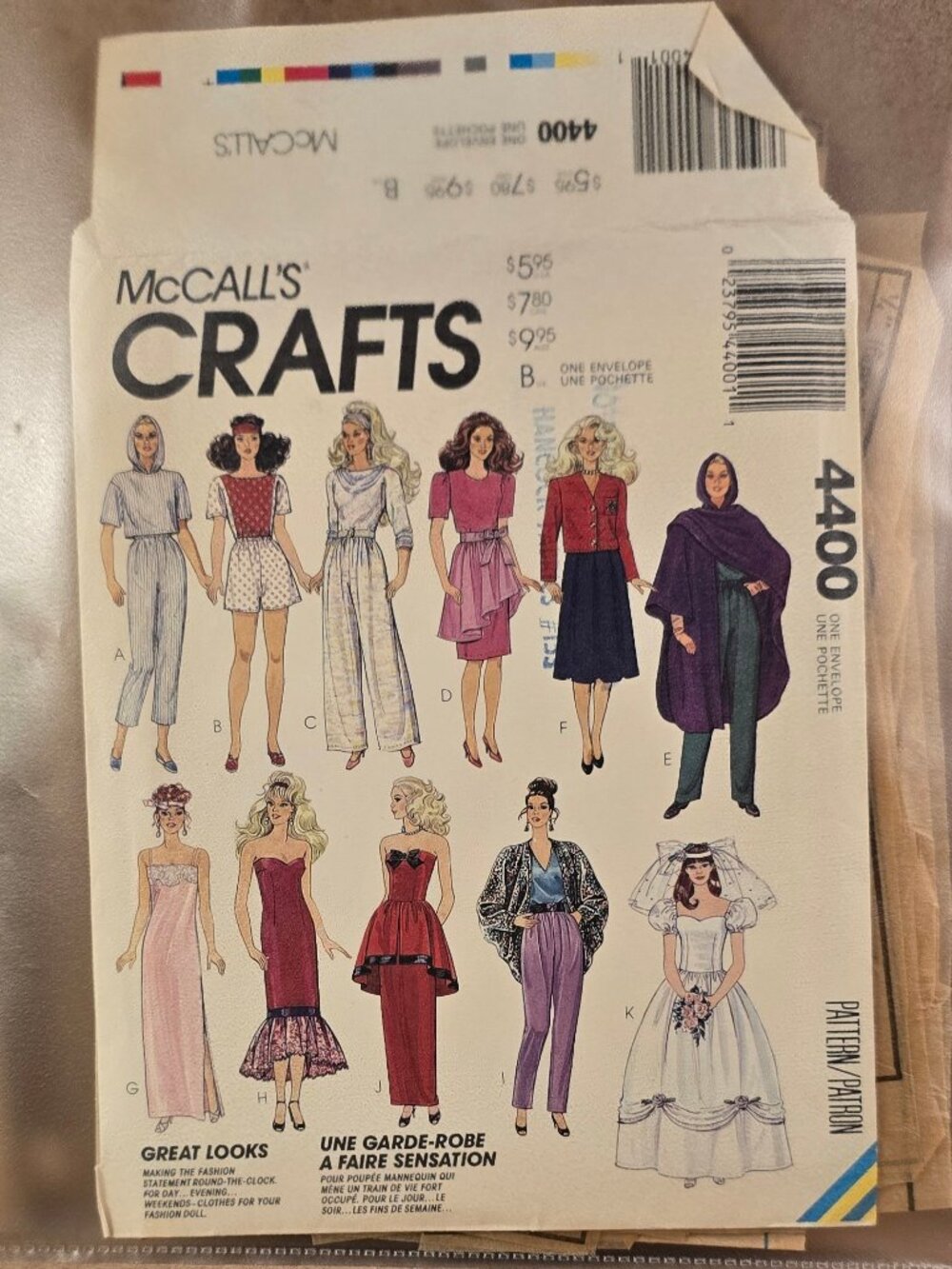 Sewing Pattern McCall's 4400 CRAFTS Doll Clothes for 11 1/2" Doll such as Barbie